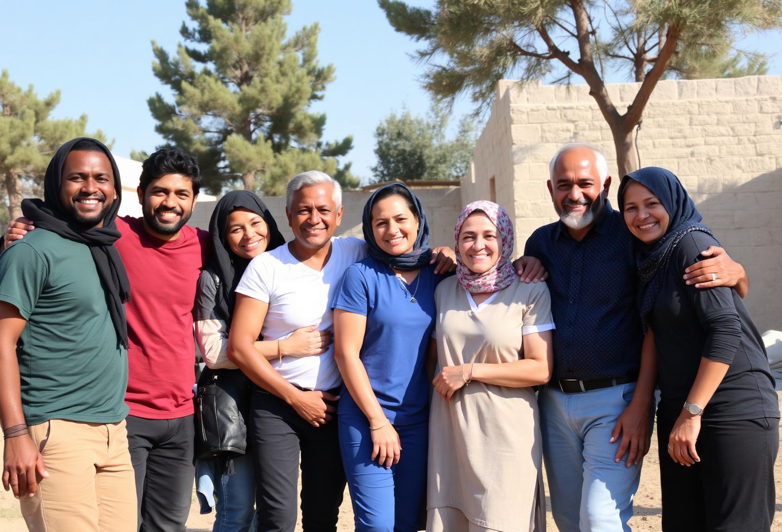 Foreign workers of many nationalities standing together